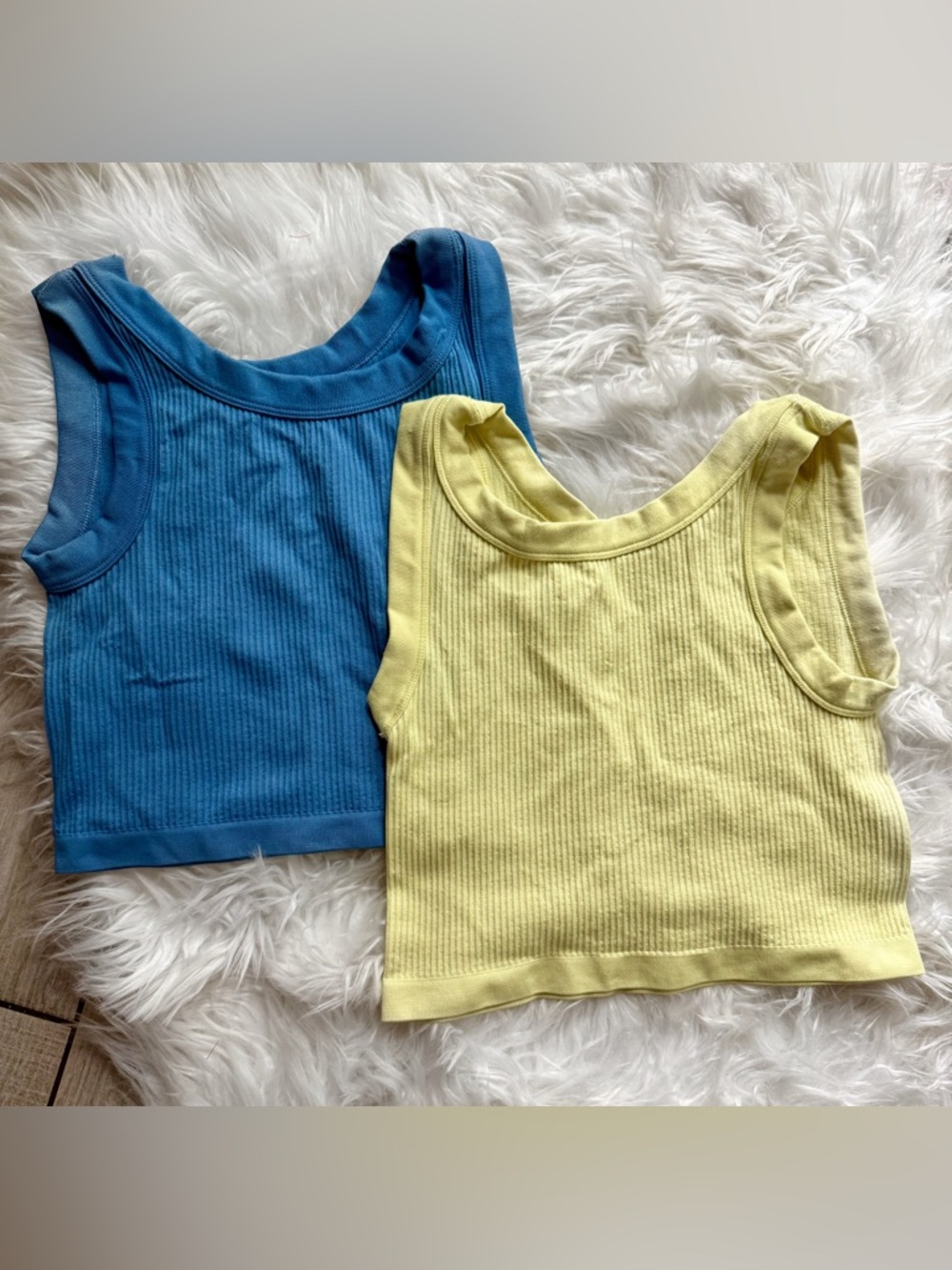 Ribbed Crop Tank Tops in Blue & Yellow